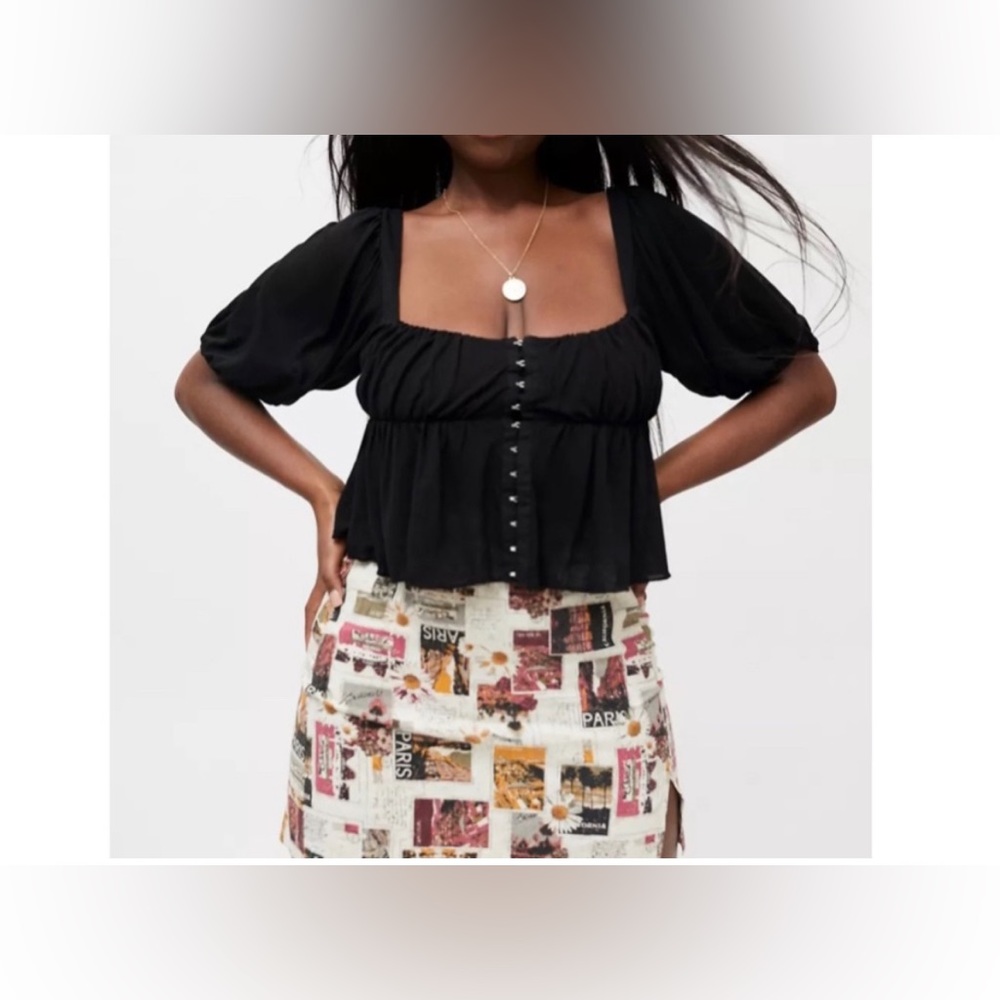 NWOT Urban Outfitters Lisbeth Button Front Blouse Black Crop Top